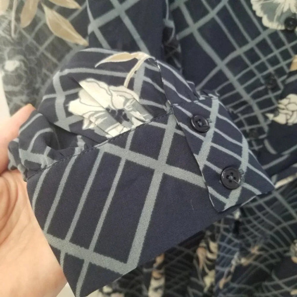 Modcloth Blue Floral Semi  Sheer Dress Belted XL - Picture 7 of 11